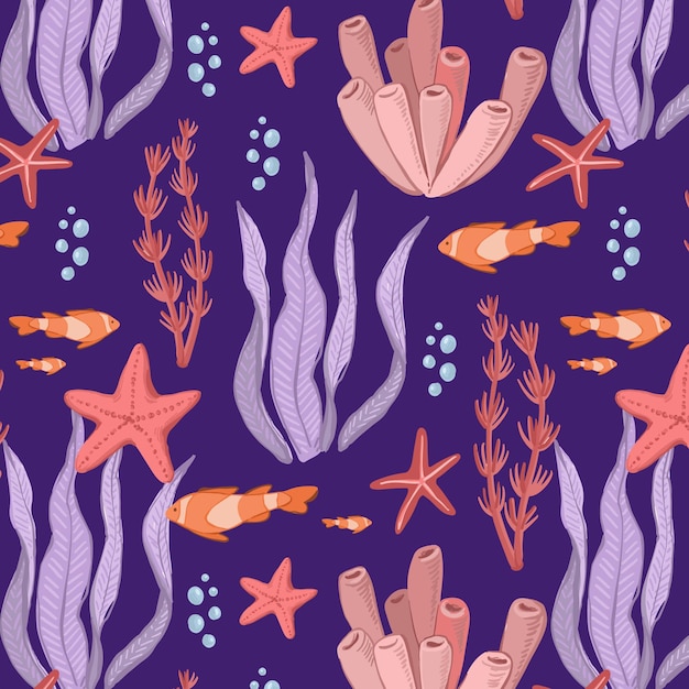 Free Vector underwater corals and fish seamless pattern collection