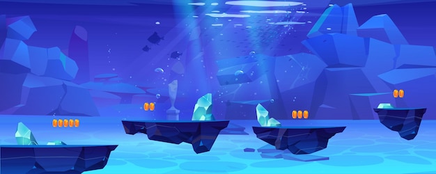 Free Vector underwater game level map with floating platform