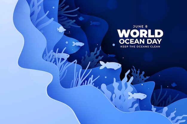 Underwater life paper style world ocean day