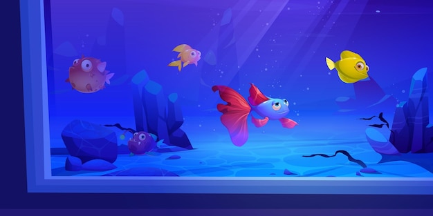 Underwater marine aquarium illustration with fish