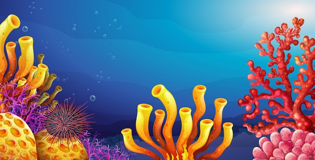 Free Vector underwater scene with coral reef and sea urchin