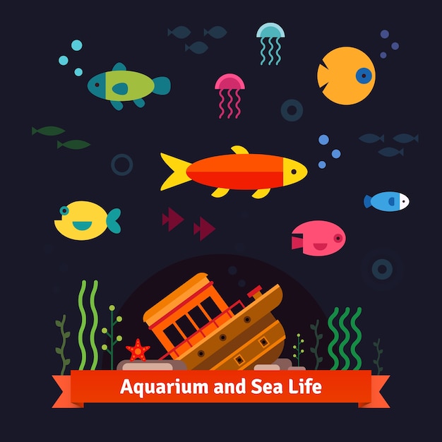 Free Vector underwater sea life. aquarium