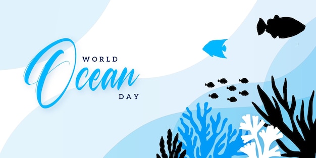 Free Vector underwater world ocean day illustration background vector banner blue theme marine life free vector