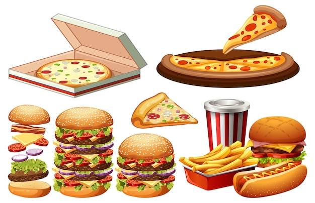 Free vector unhealthy fast food cartoon illustration set