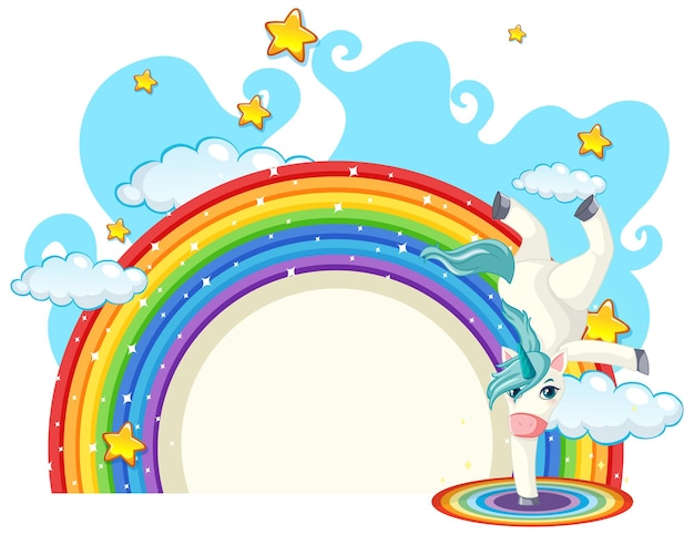 Unicorn cartoon character with rainbow isolated on white background