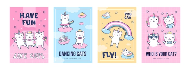 Unicorn cats posters set