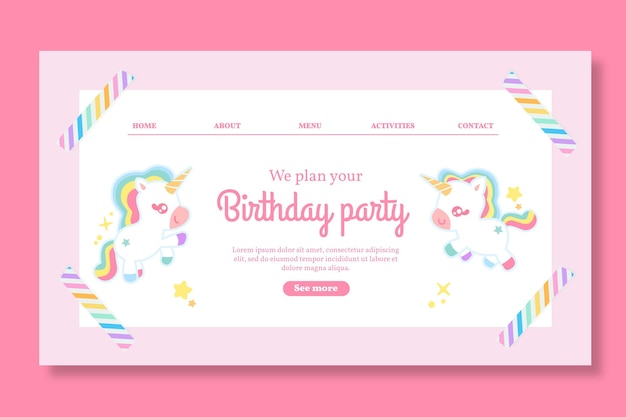 Unicorn children's birthday landing page template