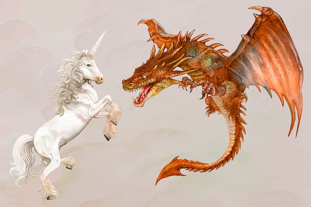 Free Vector unicorn and a dragon