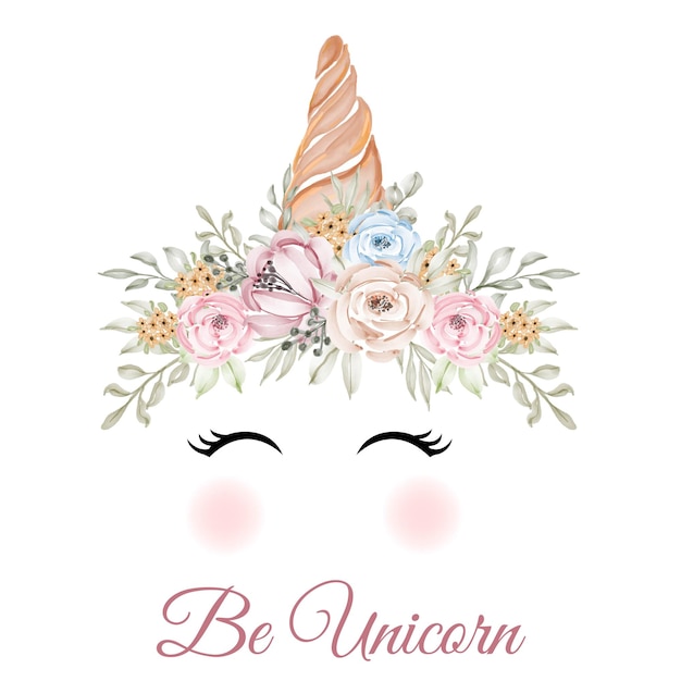 Free Vector unicorn horn with yellow greenery rose flower wreath