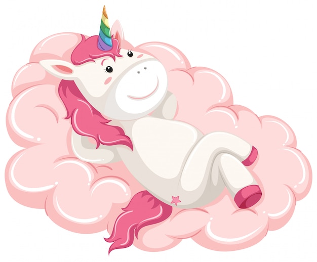 A unicorn lay down on the cloud