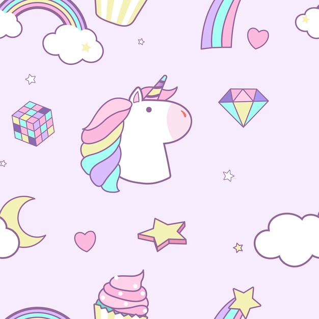 Free vector unicorn seamless pattern background vector