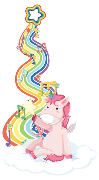 Free Vector unicorn sitting on the cloud with rainbow on white background