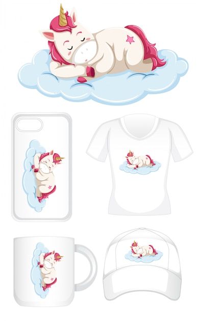 Free Vector unicorn sleeping on different products 