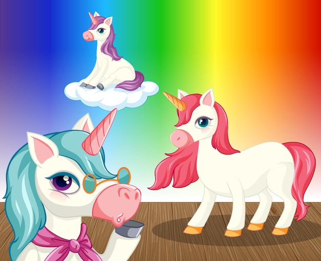 Free Vector unicorns on rainbow gradient background