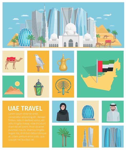 Free Vector united arab emirates decorative icons set 