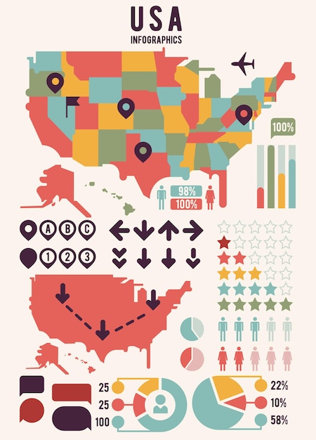 Free Vector united states of america usa map with infographics elements