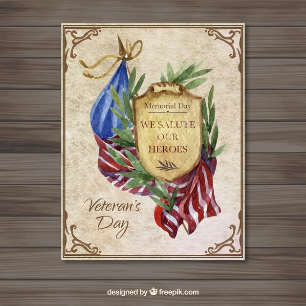 United States Watercolor Veteran Day Card