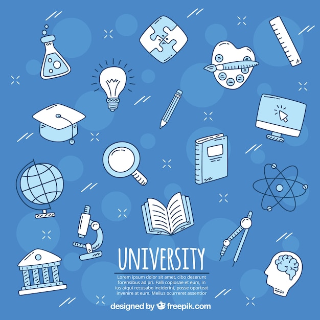 University elements background in hand drawn style