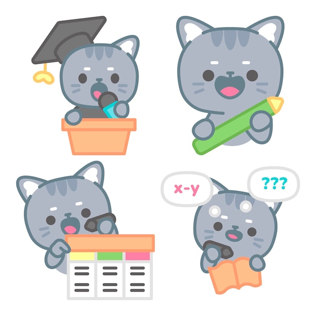 Free Vector university stickers collection with tomomi the cat