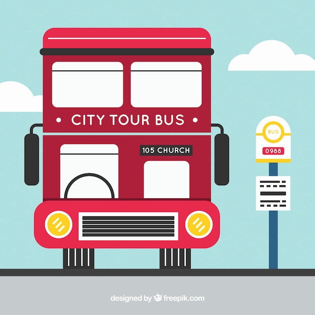 Urban bus and bus stop with flat design