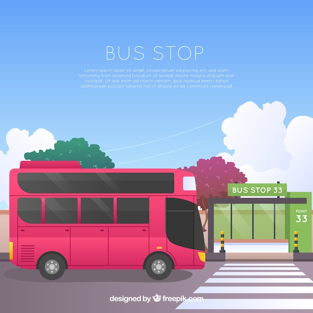 Free Vector urban bus and bus stop with flat design