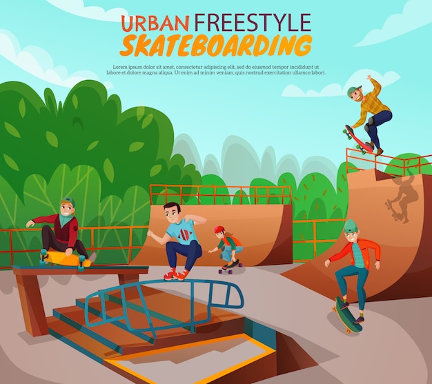 Free Vector urban freestyle skateboarding illustration