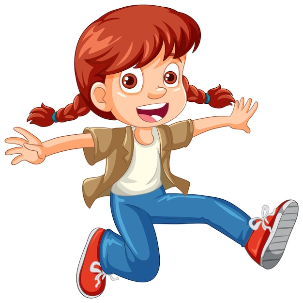 Urban girl wearing hoodie jumping cartoon character