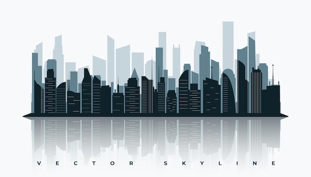 Free Vector urban skyline city building silhouette with reflection effect