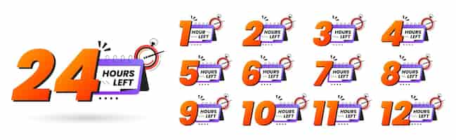 Free vector urgency countdown timer numbers of day left sticker limited hours to go on white background last