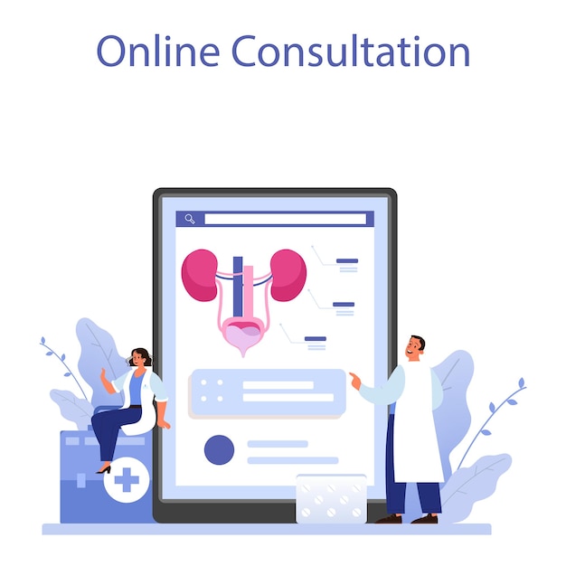 Free vector urologist online service or platform idea of kidney and bladder examination and treatment online consultation vector flat illustration