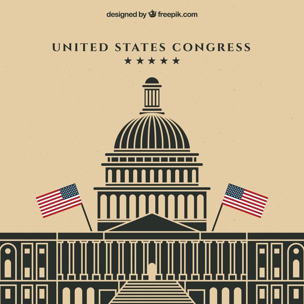 Us congress building with flat design