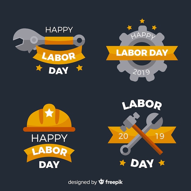 Free Vector usa labor day badge collection in flat style