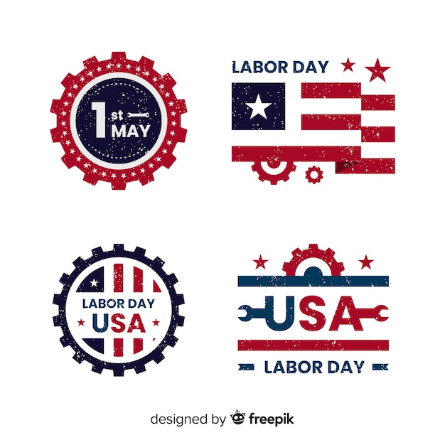 Free vector usa labor day badge collection in flat style