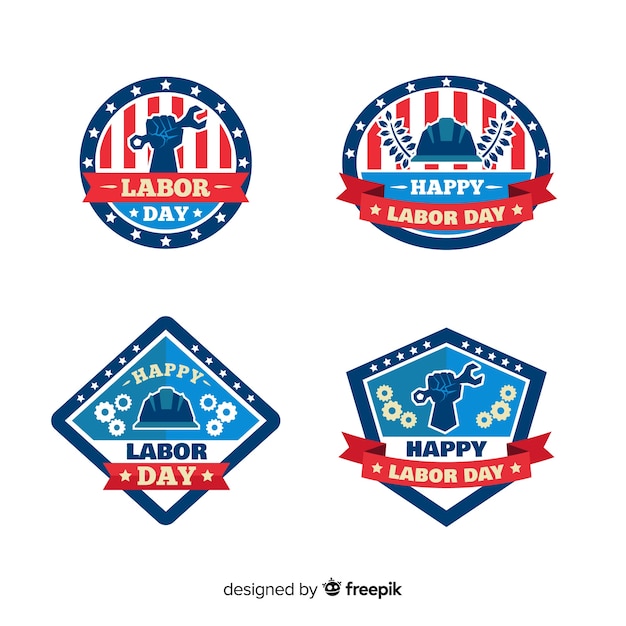 Free Vector usa labor day badge collection in flat style