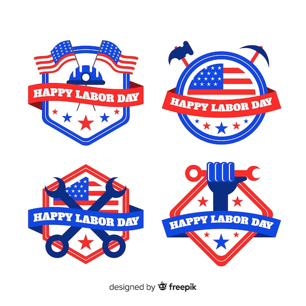 Usa labor day badge collection in flat style