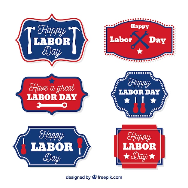 Usa labor day badge collection with flat design