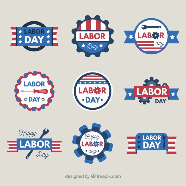 Usa labor day badge collection with flat design