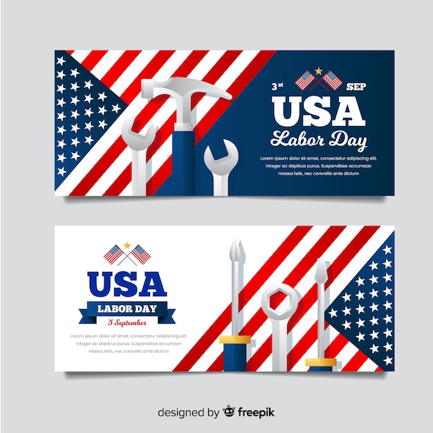 Usa labor day banners in flat style