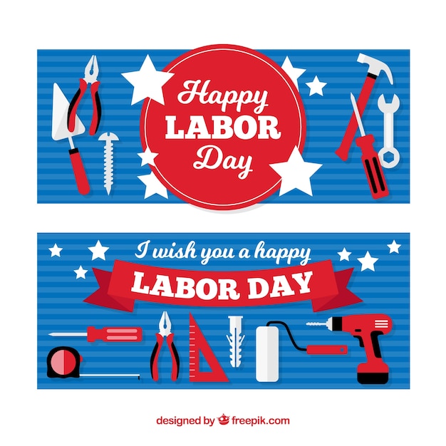 Free vector usa labor day banners with flat design