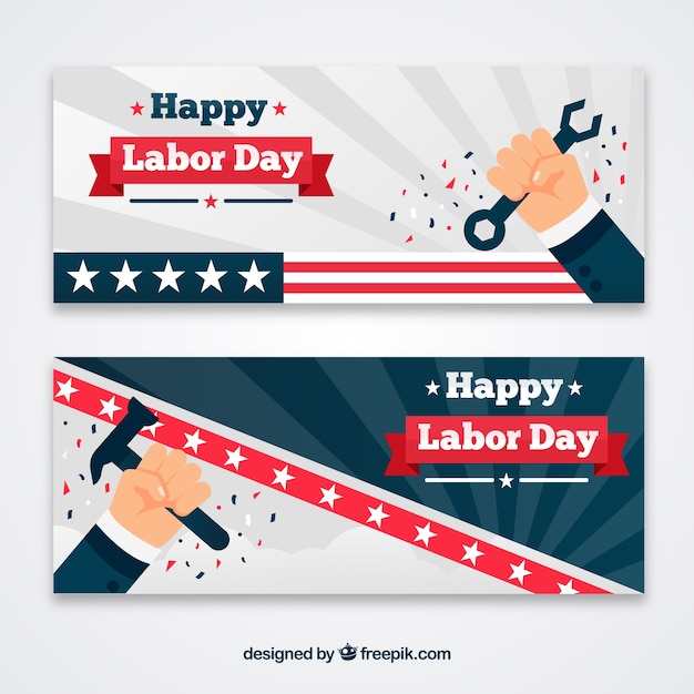 Free vector usa labor day banners with flat design