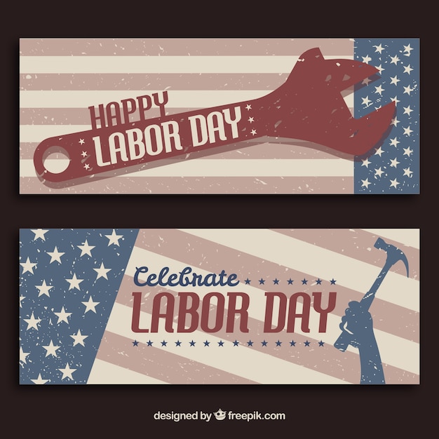 Free Vector usa labor day banners with vintage style