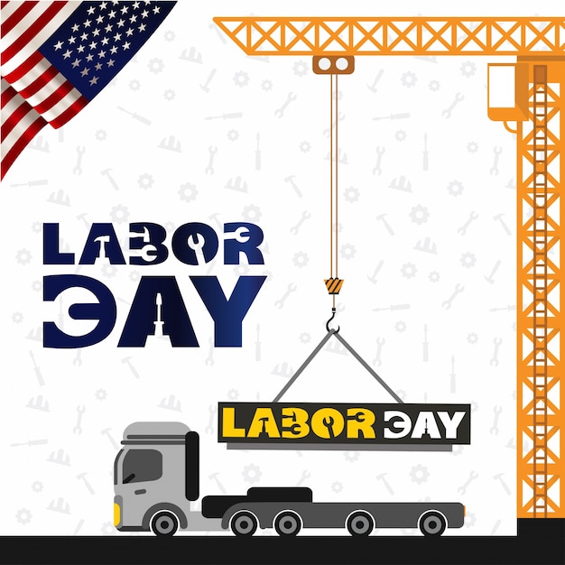 Usa labor day design with crane and truck