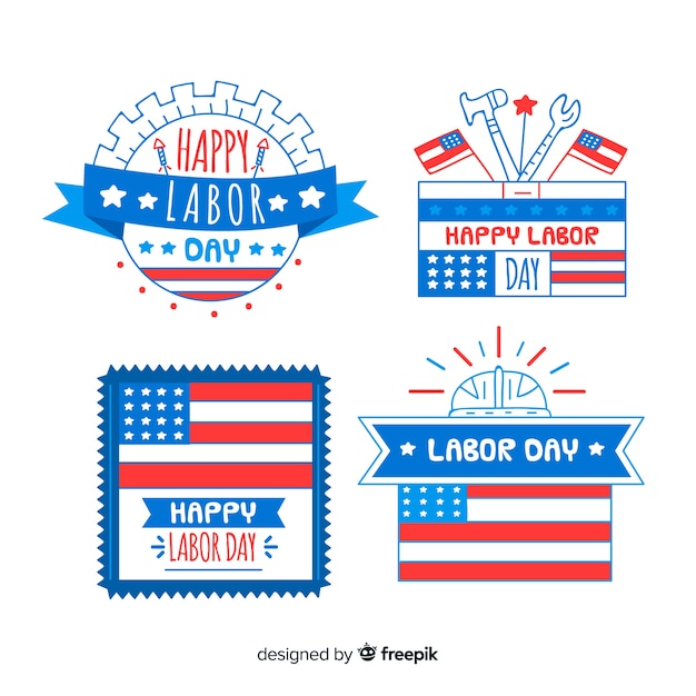 Usa labor day labels in hand drawn style