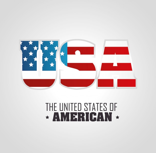 USA lettering with flag. The United States of America