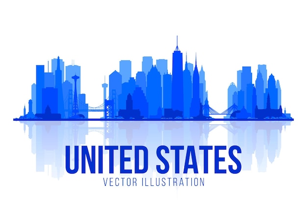 Free Vector usa skyline flat vector illustration collage from united states city in panorama skyline business travel and tourism concept image for presentation banner website