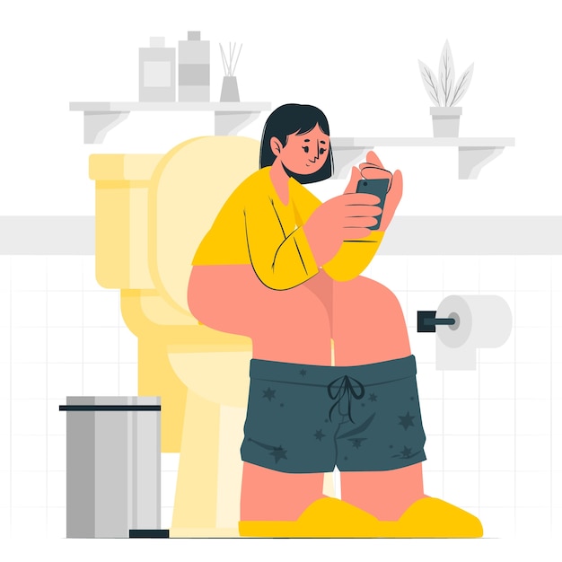 Free Vector using phone on the toilet concept illustration