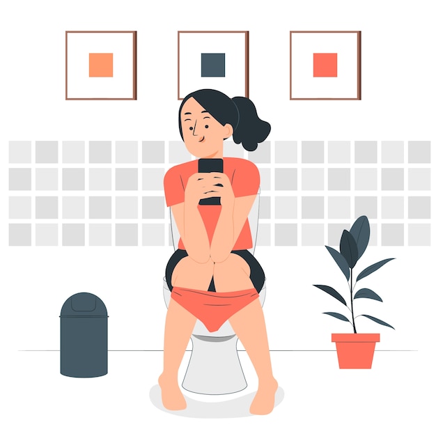 Free Vector using phone on the toilet  concept illustration