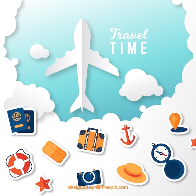 Vacation elements background with plane