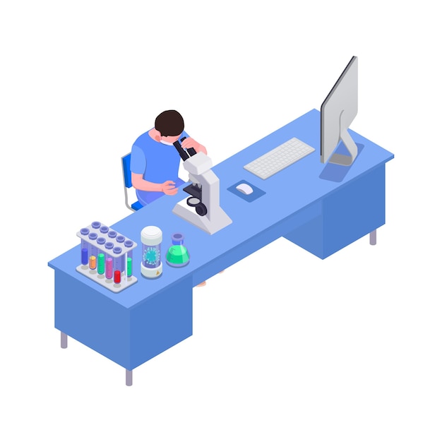 Free Vector vaccination isometric illustration with man working in laboratory 3d