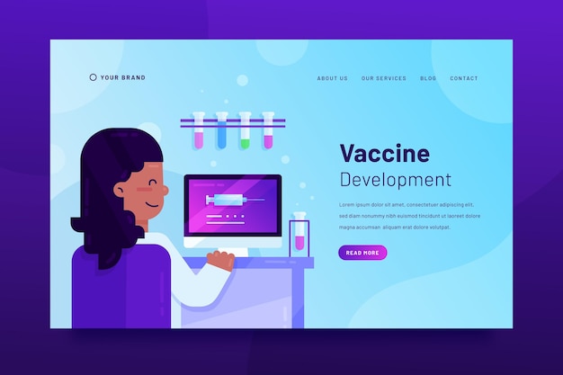 Free vector vaccine development landing page template